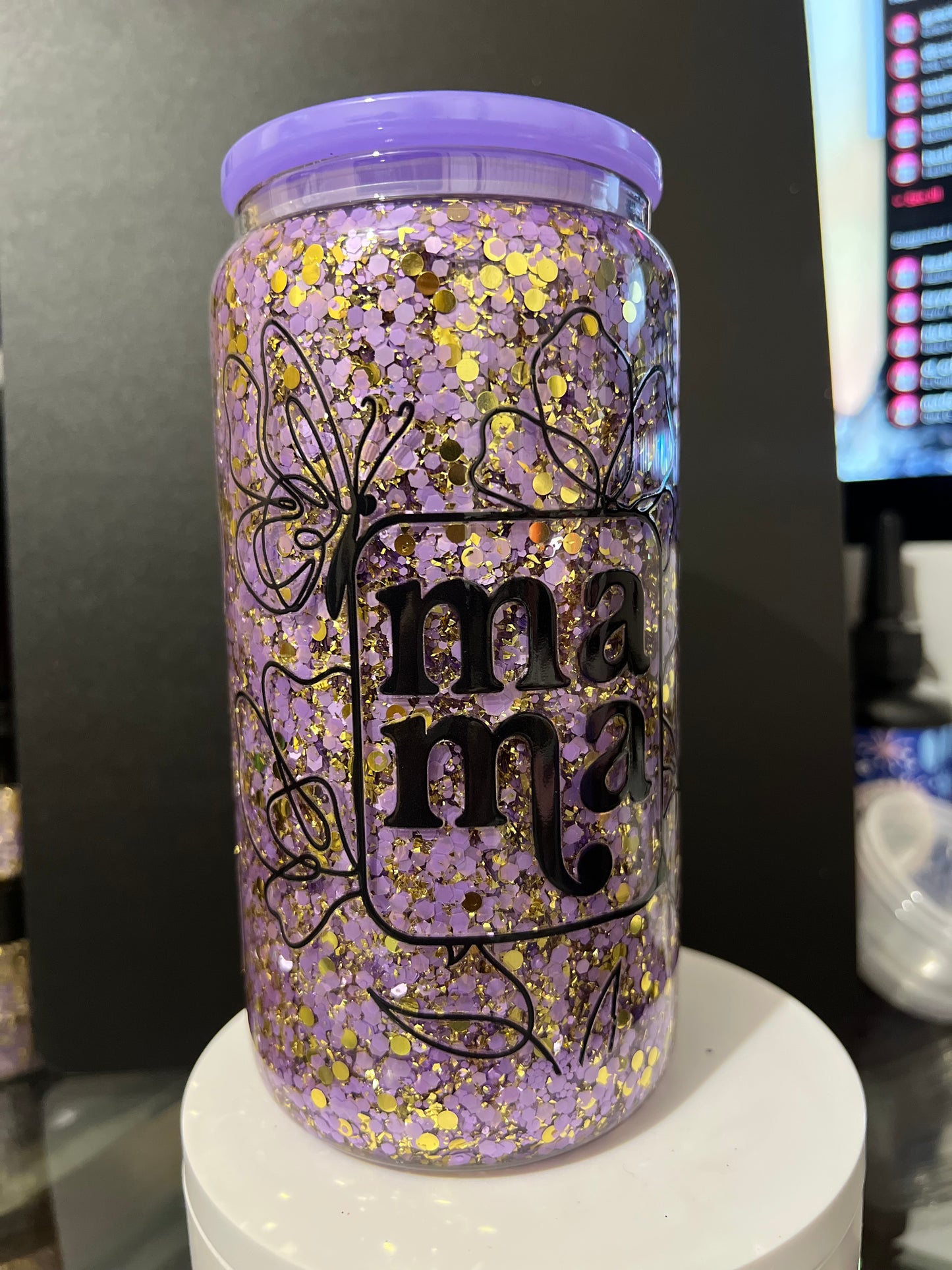 Purple Mama Glitter 16oz Cup