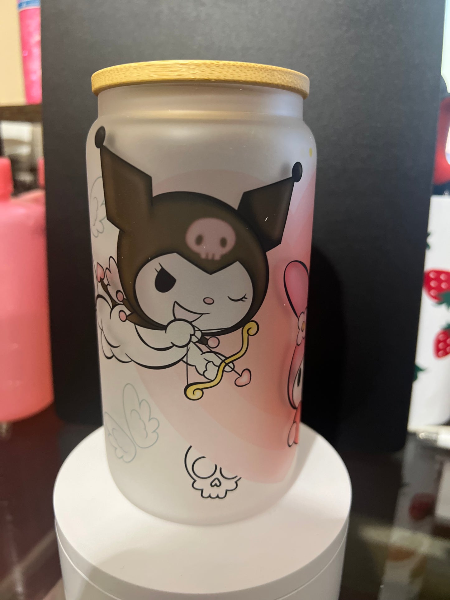 Cute Kuromi Frosted 16oz Glass Cup