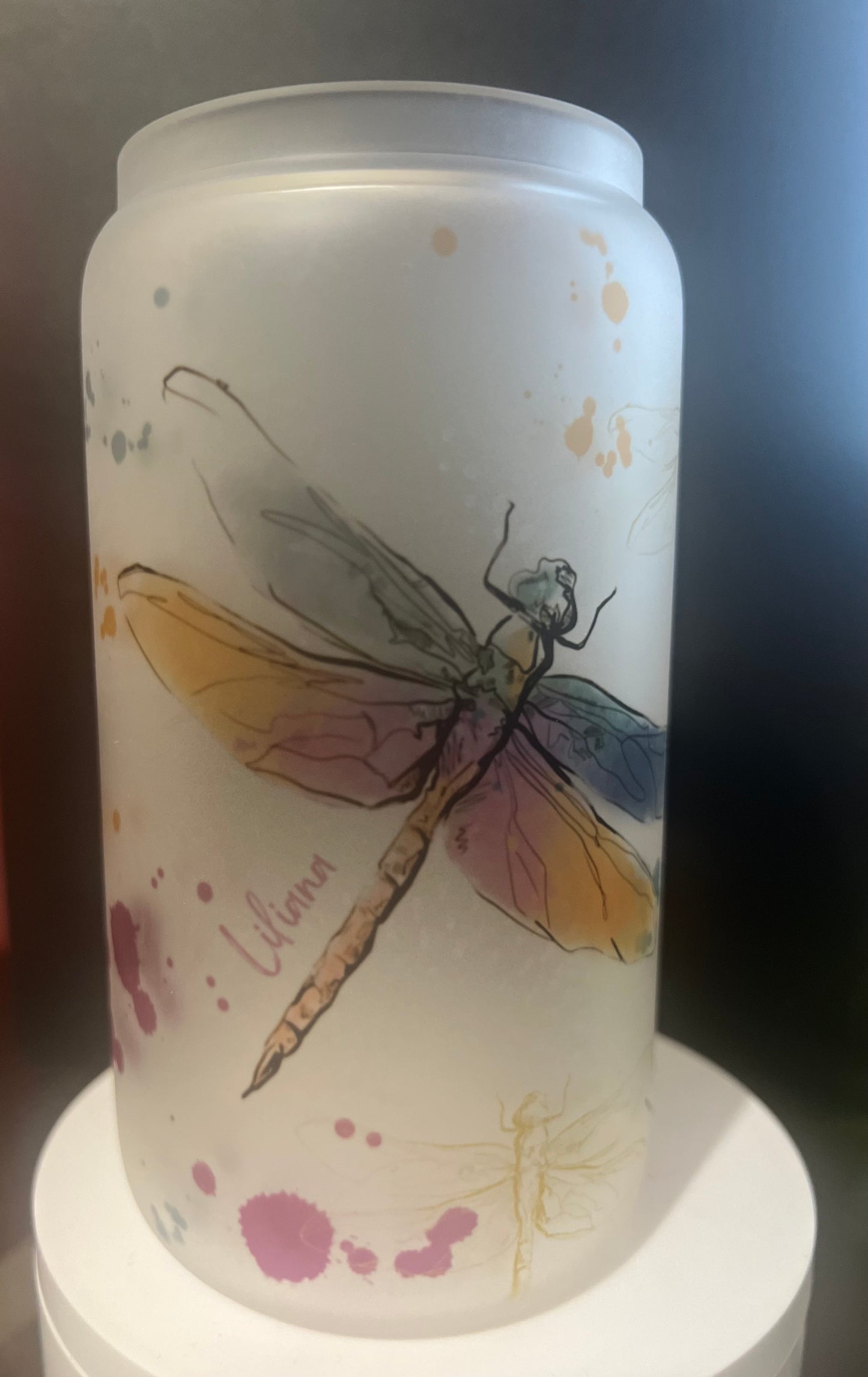 Dragonfly Frosted 16oz Glass Cup