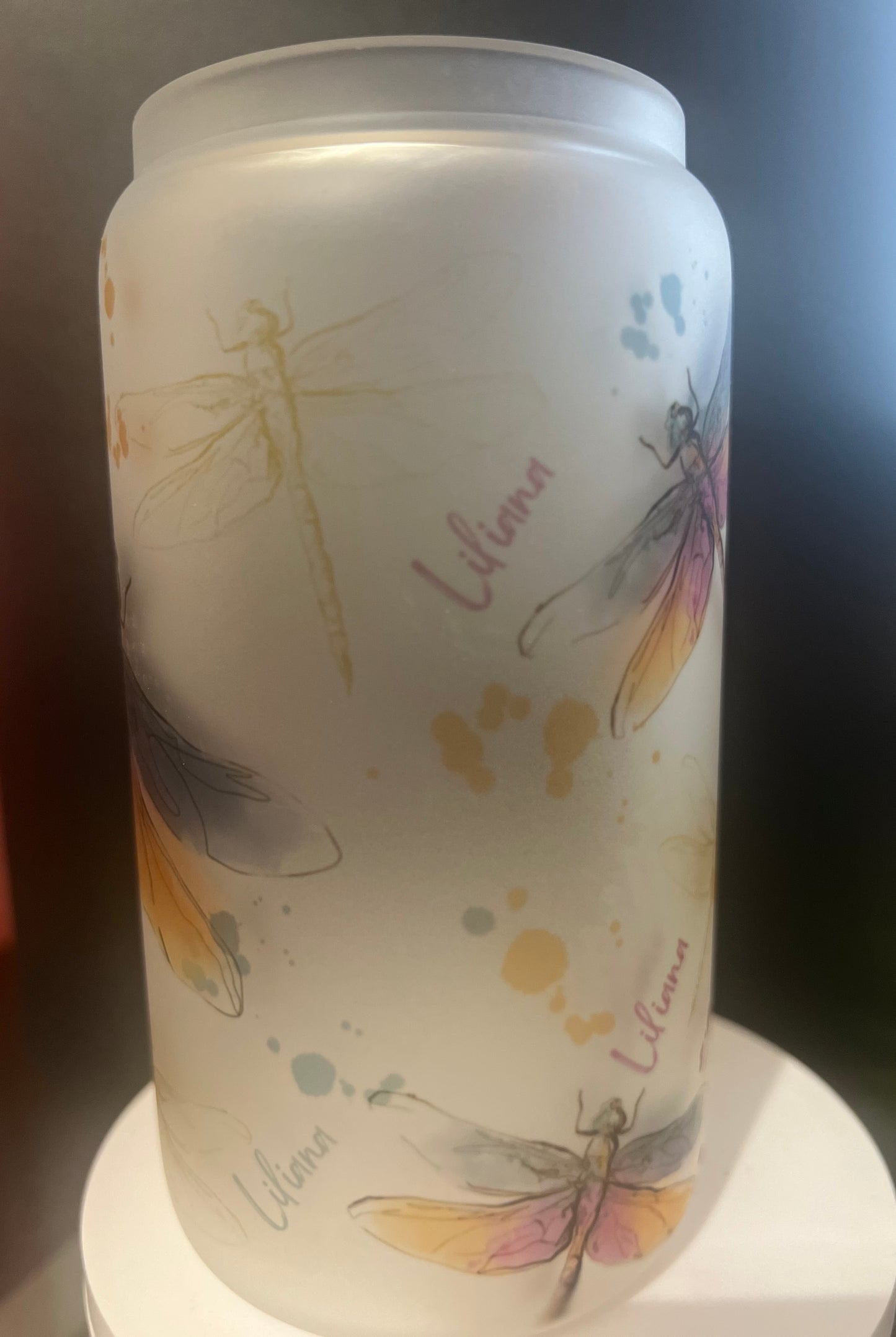 Dragonfly Frosted 16oz Glass Cup