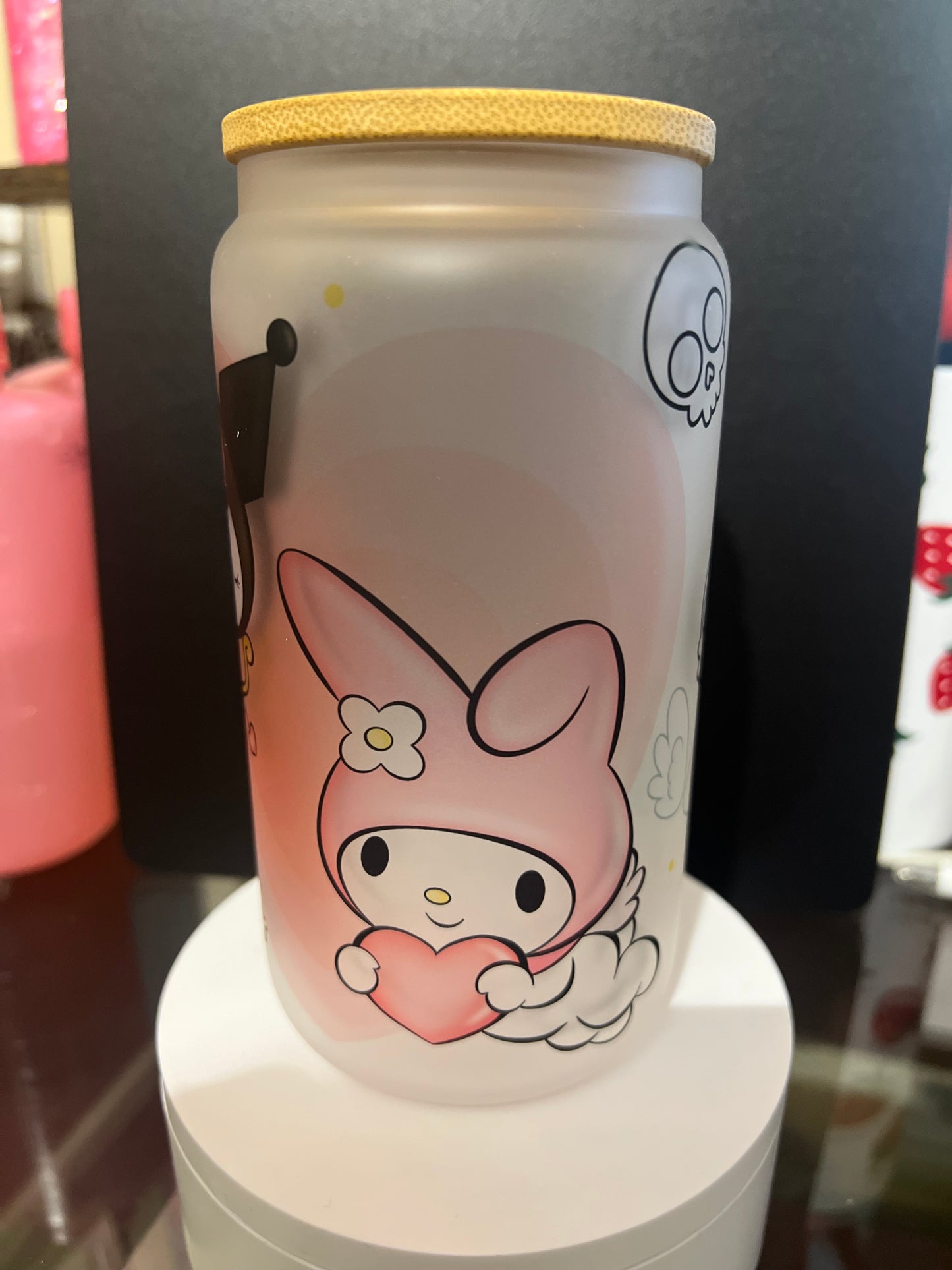 Cute Kuromi Frosted 16oz Glass Cup