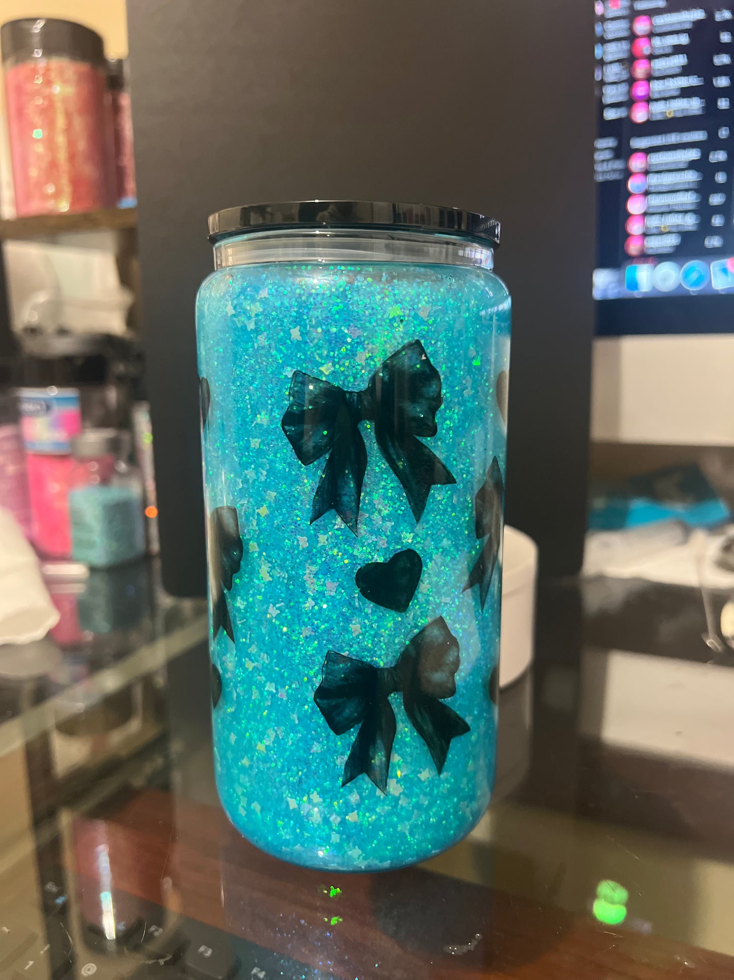 Black Bow 16oz Glitter Cup