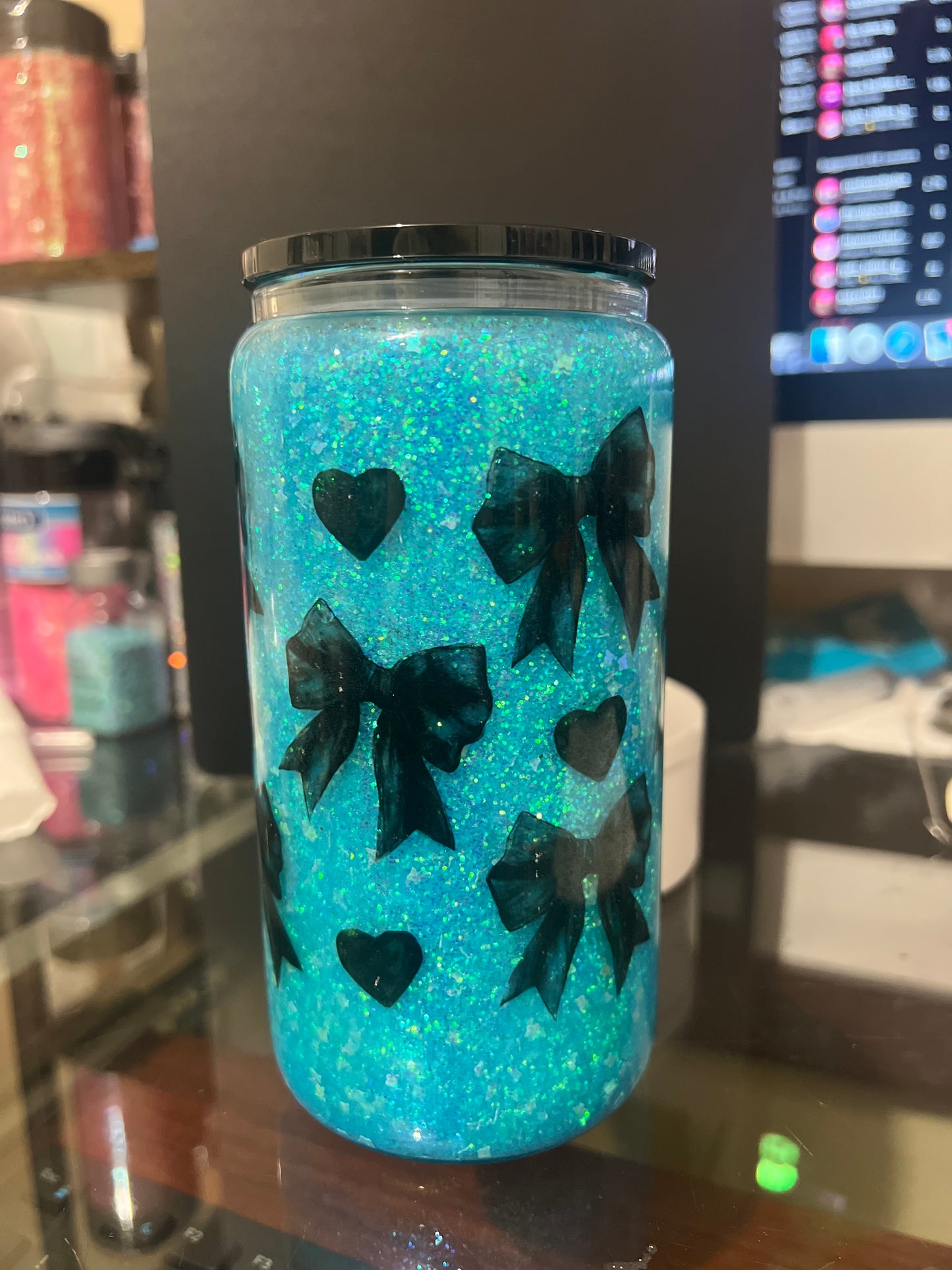 Black Bow 16oz Glitter Cup