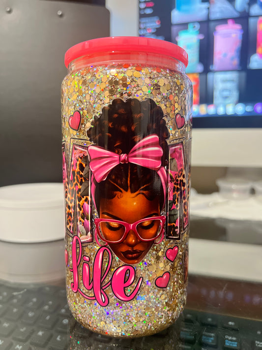 Mama Life 16oz Glitter Cup