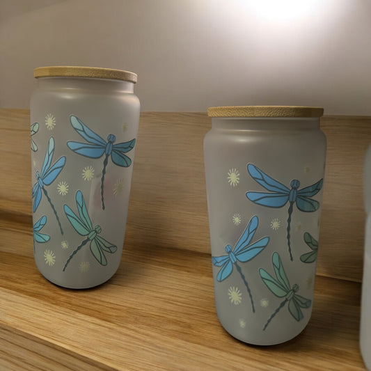 16oz Dragonfly Frosted Glass Cup