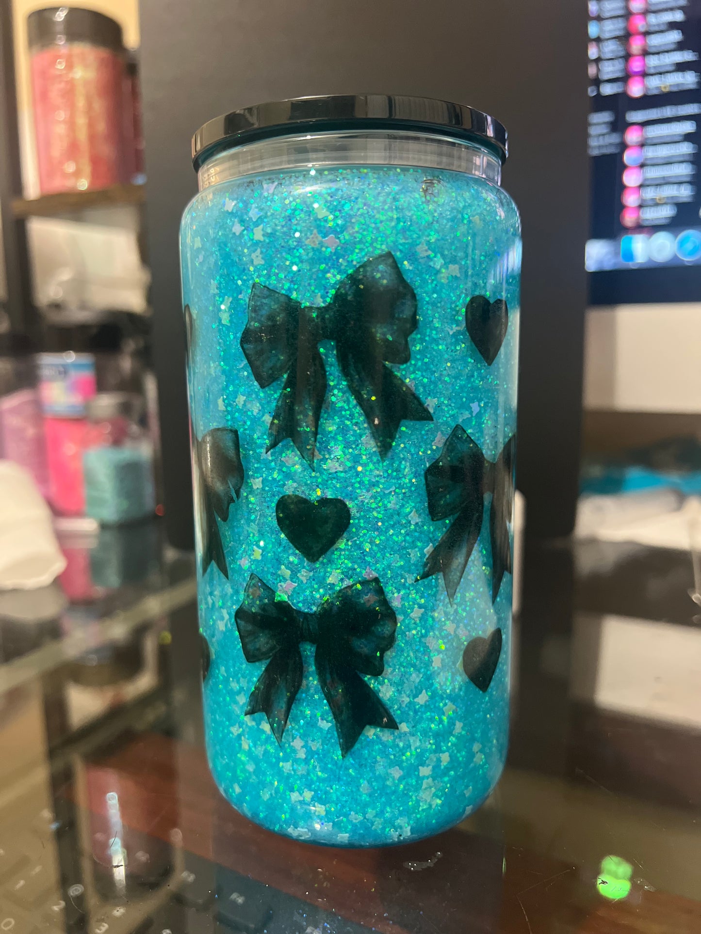 Black Bow 16oz Glitter Cup