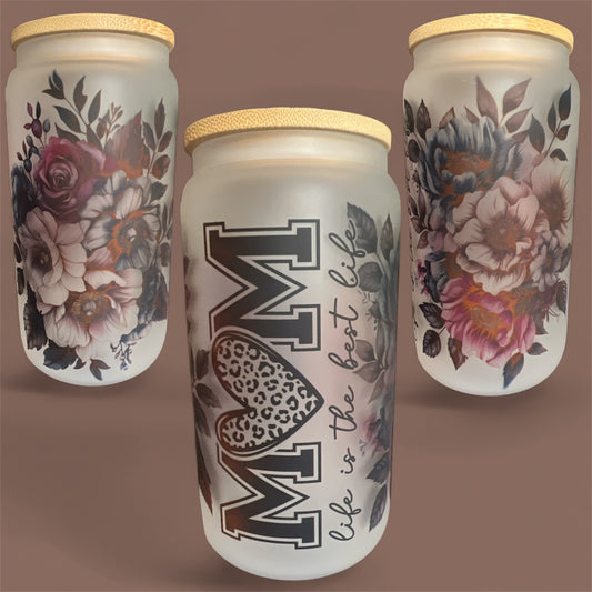 Frosted 16oz Glass Cup-Mom