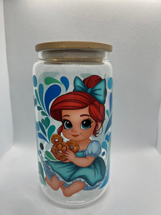 16oz Glass Cups with baby Lil Mermaid Decal